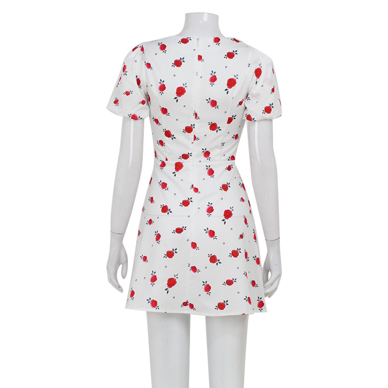 Sweet Puff Sleeve Floral Print High Waist A-Line Mini Dress – Lightweight Women’s Spring Summer Dress for Casual & Date Wear