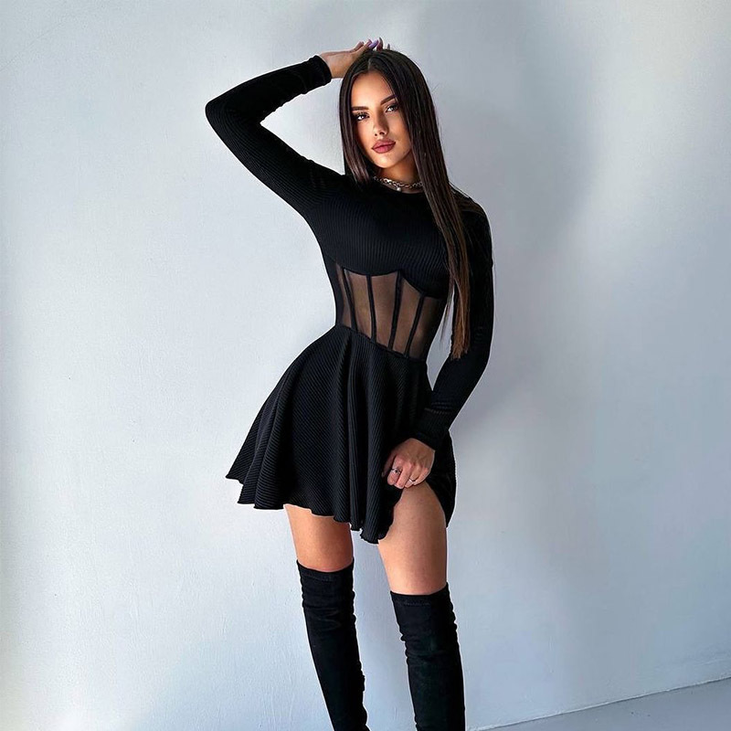 copy of copy of Sexy Lace Trim Bodycon Strap Dress with Sleeve Cuffs – Seductive Lingerie Style Outfit for Night, Date & Party Wear