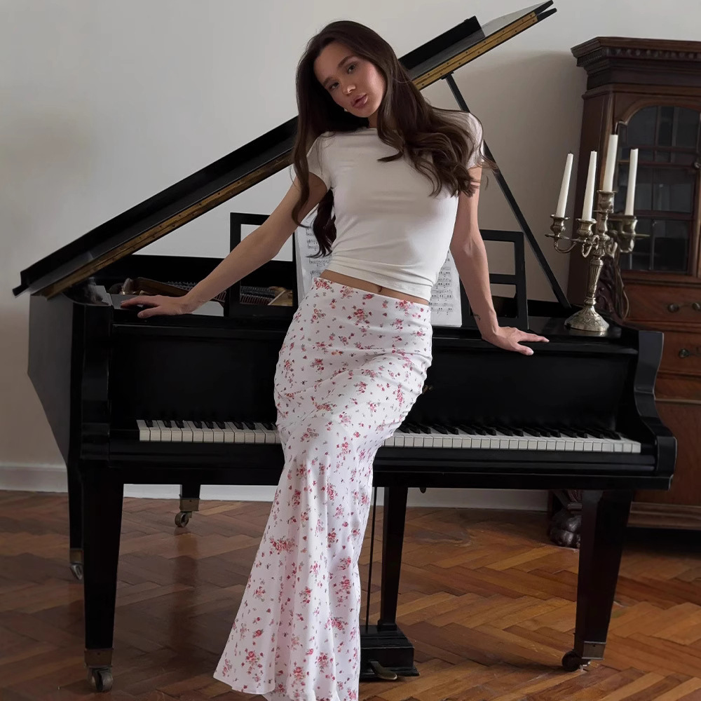 Floral Print High Waist Midi Skirt for Women – Lightweight Flowy Dressy Skirt for Beach, Vacation, Casual Wear