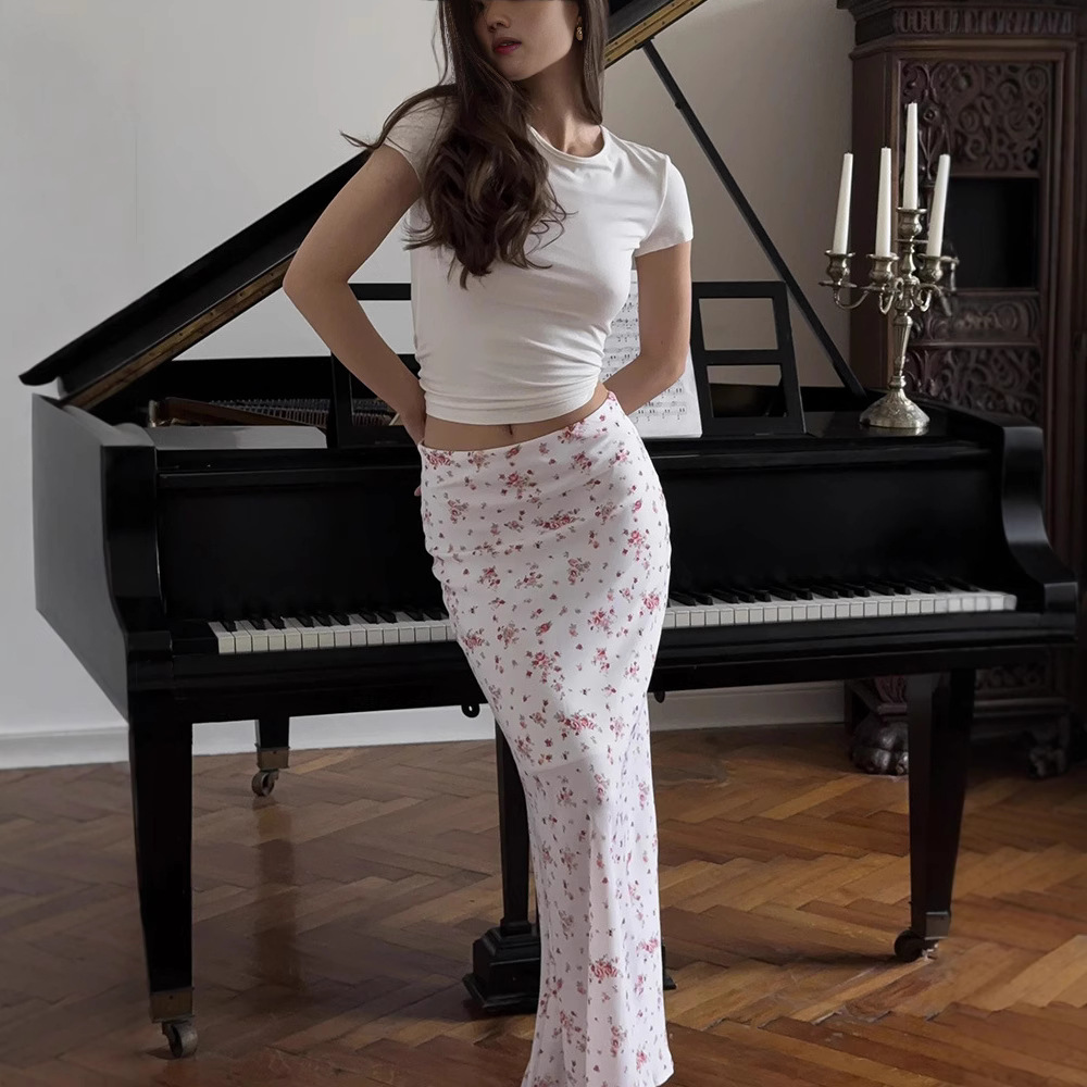 Floral Print High Waist Midi Skirt for Women – Lightweight Flowy Dressy Skirt for Beach, Vacation, Casual Wear