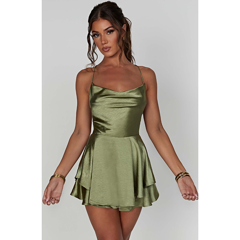 High Waist Sexy Halter Backless Satin A-Line Mini Dress – Slimming Fit Strapless Dress with Tie Neckline for Party, Date & Club