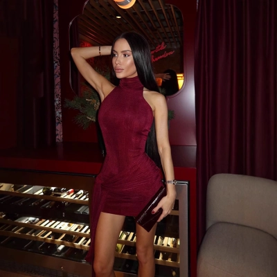 Sleeveless Halter Bodycon Midi Dress with Waist Tie for Women – Elegant Ladylike Party & Date Dress 02