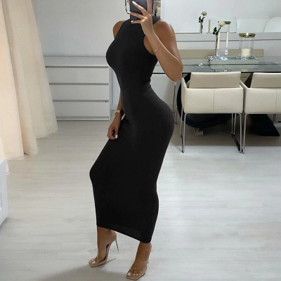 Chic Round Neck Sleeveless Bodycon Midi Dress for Women, Elegant Sheath Dress for Office, Date, Party 01