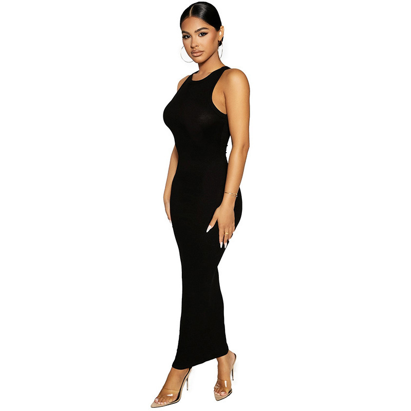 Chic Round Neck Sleeveless Bodycon Midi Dress for Women, Elegant Sheath Dress for Office, Date, Party