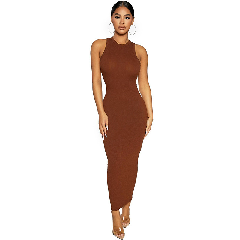 Chic Round Neck Sleeveless Bodycon Midi Dress for Women, Elegant Sheath Dress for Office, Date, Party