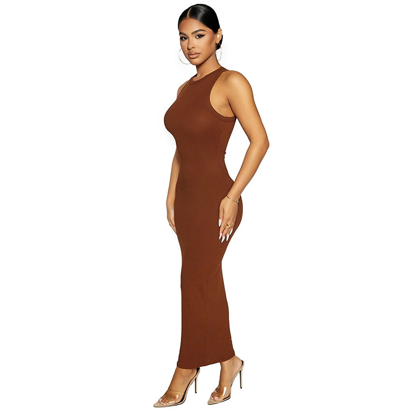 Chic Round Neck Sleeveless Bodycon Midi Dress for Women, Elegant Sheath Dress for Office, Date, Party