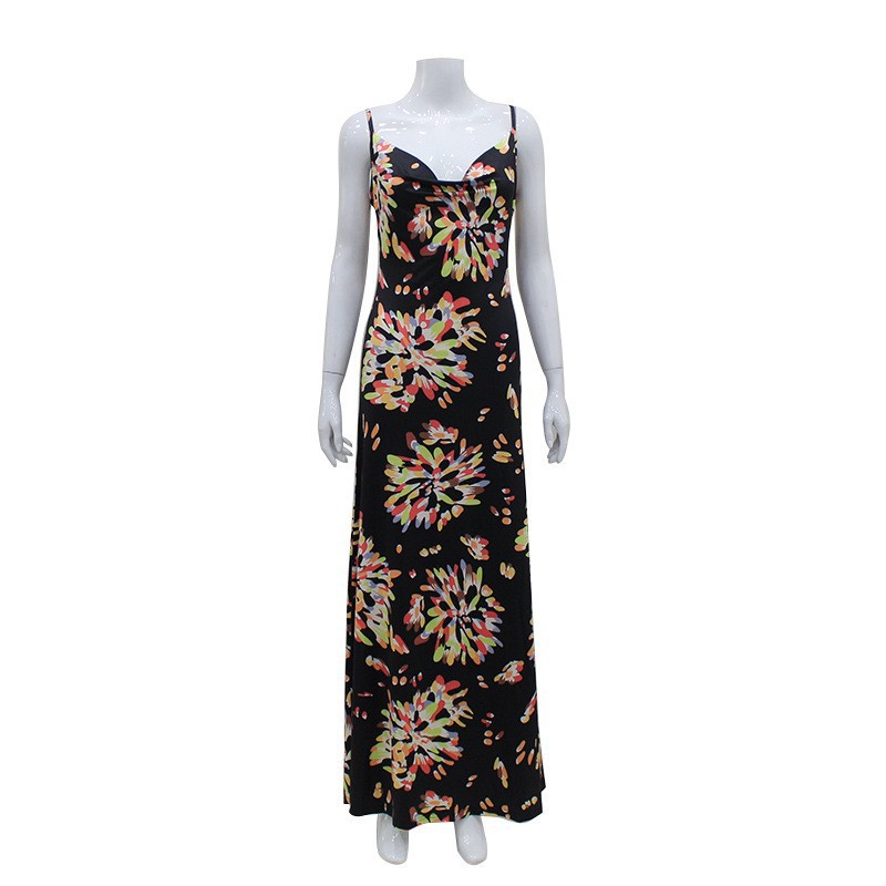 Vintage Print Strapless Maxi Dress with Ruffle Neckline, Sexy Beach Vacation Midi Dress for Summer, Resort, Pool Party