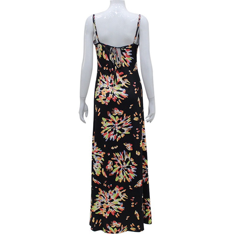 Vintage Print Strapless Maxi Dress with Ruffle Neckline, Sexy Beach Vacation Midi Dress for Summer, Resort, Pool Party
