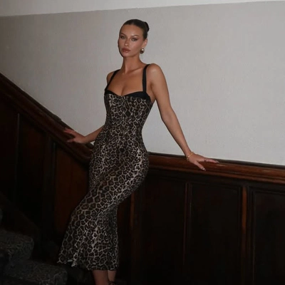 Sexy Leopard Print Strapless Long Bodycon Dress – Fashionable Women’s Evening Gown for Party, Club & Date Night 02