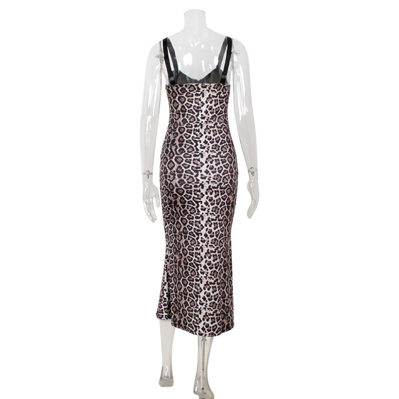 Sexy Leopard Print Strapless Long Bodycon Dress – Fashionable Women’s Evening Gown for Party, Club & Date Night