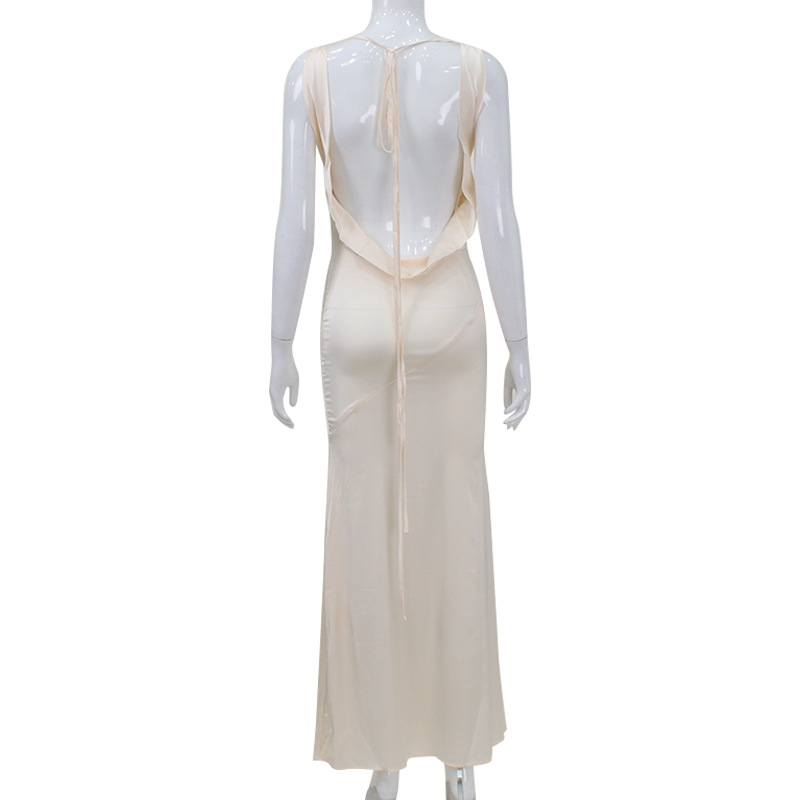 Satin Backless Strapless Deep V Plunge Long Bodycon Dress – Sexy & Elegant Evening Gown for Date, Party & Photo Shoot