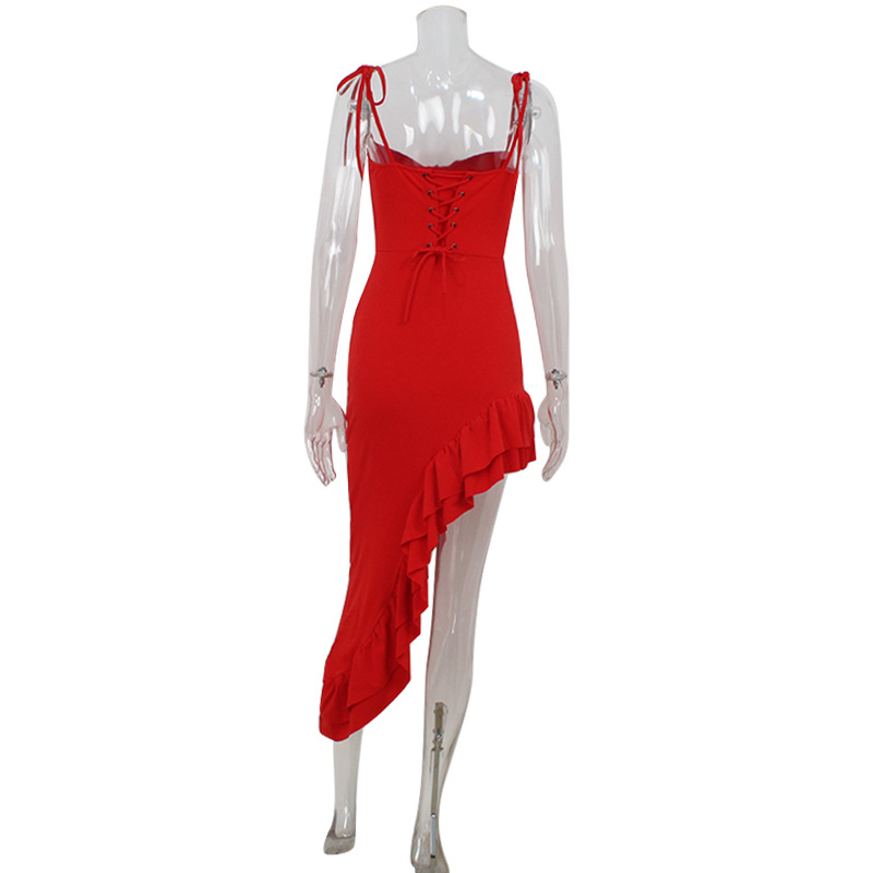 French Chic Strapless Ruffle Hem Off-Shoulder Midi Dress – Elegant Ladylike Dress for Date, Party & Photo Shoot