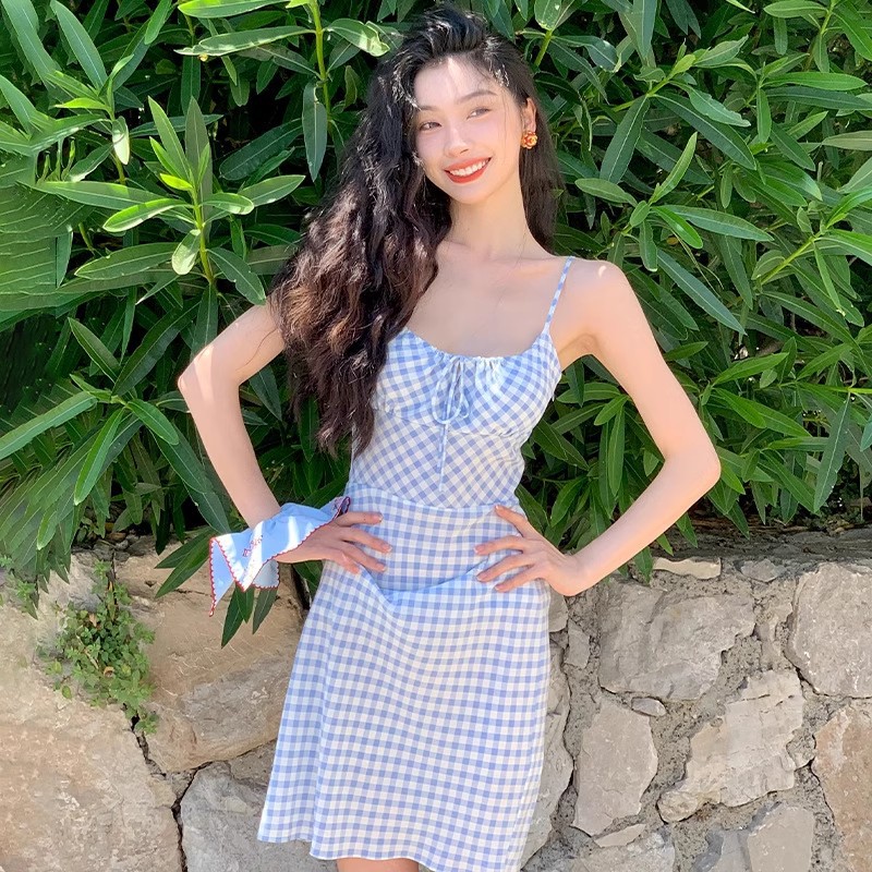 French Chic Gingham Strapless Midi Dress – Elegant & Seductive Women’s Summer Dress for Vacation, Date & Photo Shoot