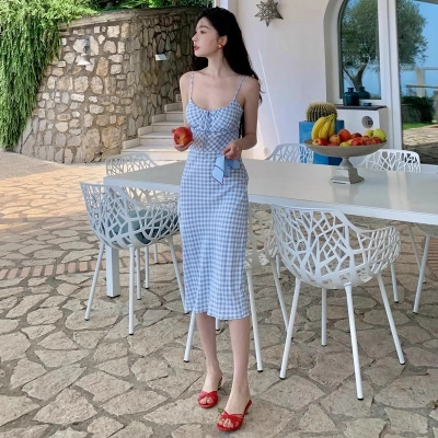 French Chic Gingham Strapless Midi Dress – Elegant & Seductive Women’s Summer Dress for Vacation, Date & Photo Shoot 01