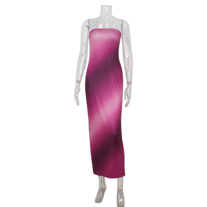 Sexy Strapless Ombre Print Beach Midi Dress – Flattering Bodycon Dress for Vacation, Date & Pool Party