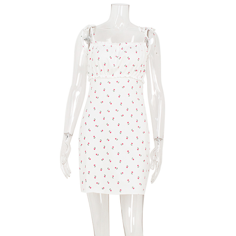 Sweet Floral Print Sleeveless Smocked High Waist Mini Dress – Cute & Fresh Summer Dress for Teens & Young Women