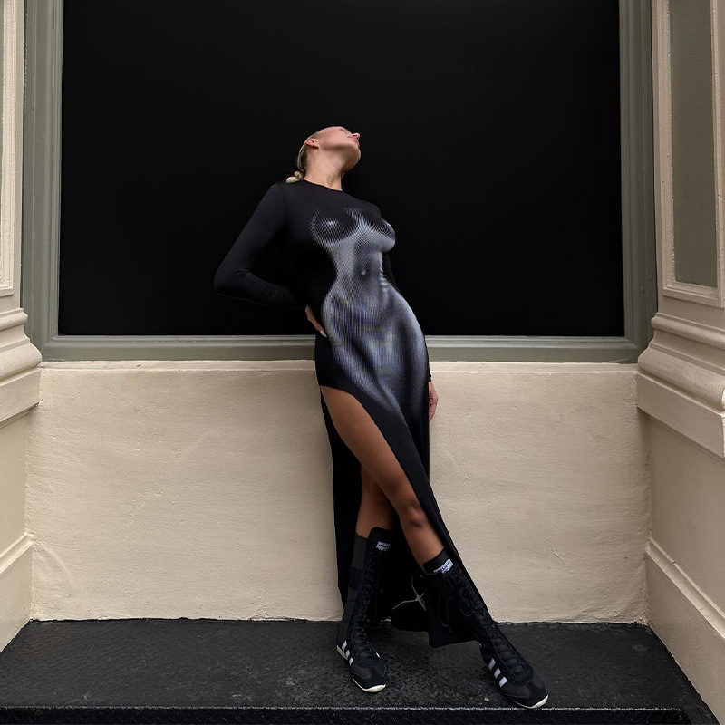 Trendy 3D Body Print Long Sleeve Bodycon Dress – Sexy & Bold Outfit for Club, Party & Streetwear
