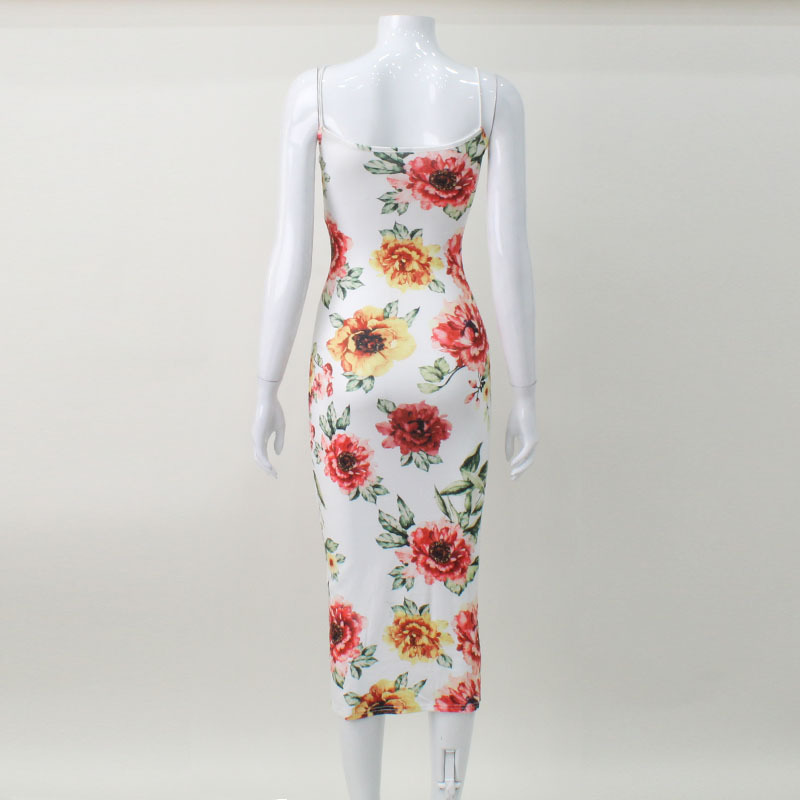 Floral Print Sexy Spaghetti Strap Bodycon Midi Dress – Elegant & Slimming Outfit for Date, Party & Vacation