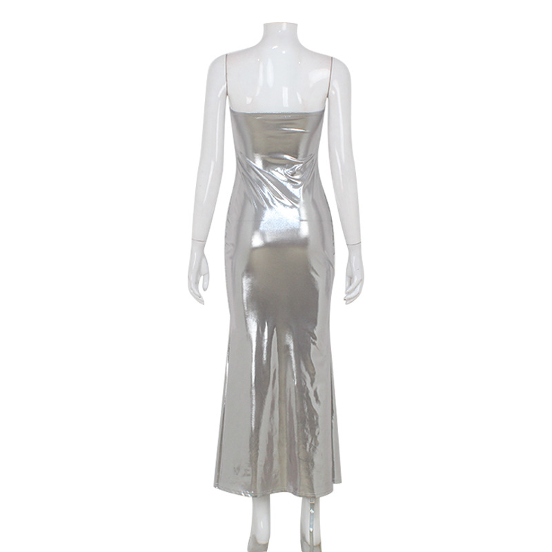Shimmering Silver Strapless Mermaid Bodycon Dress – Sexy & Slimming Outfit for Club, Party & Streetwear