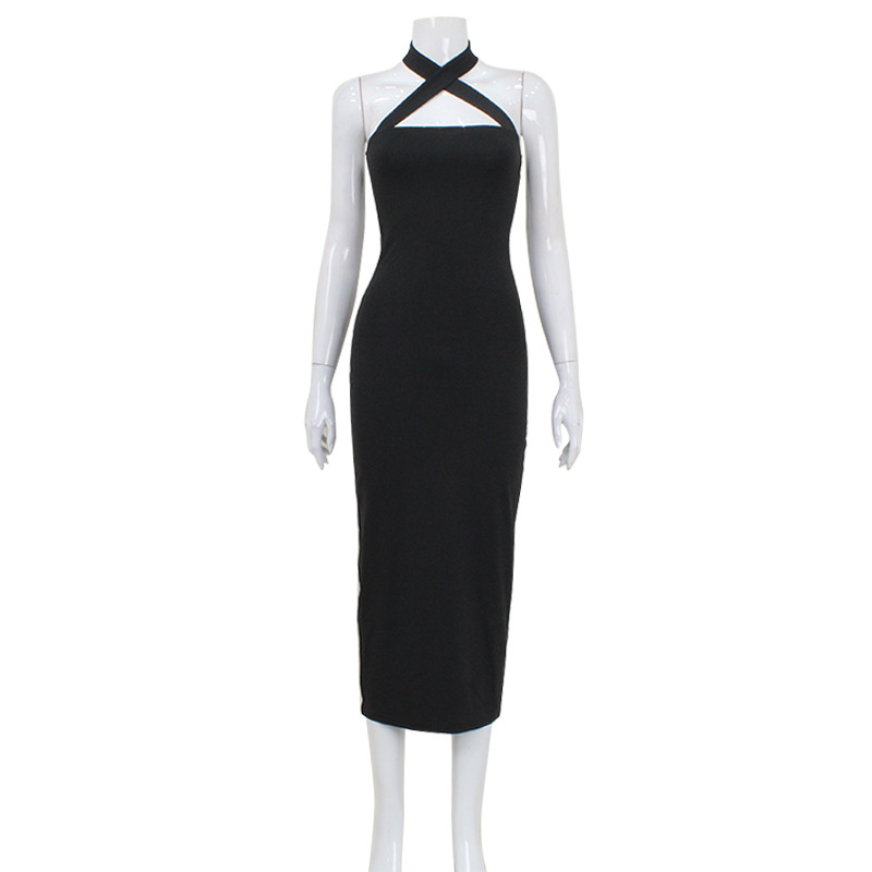 Elegant Cross-Back Tie Strap Bodycon Midi Dress – Sleek & Slimming Outfit for Office, Date & Party