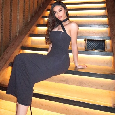 Elegant Cross-Back Tie Strap Bodycon Midi Dress – Sleek & Slimming Outfit for Office, Date & Party 01