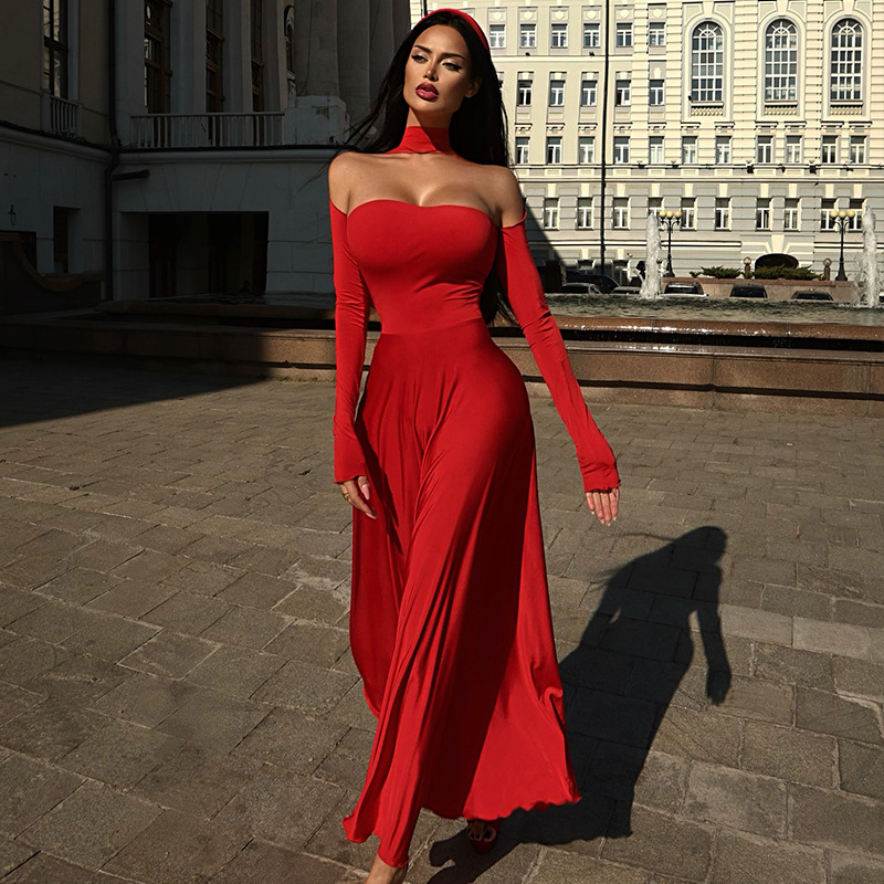 Strapless Halter Solid Color Elegant Fitted Mermaid Gown with Full Skirt – Glamorous Evening Dress for Wedding, Gala & Formal Events