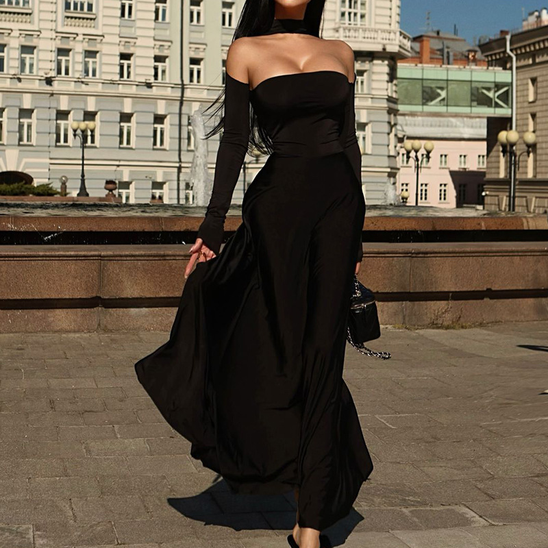 Strapless Halter Solid Color Elegant Fitted Mermaid Gown with Full Skirt – Glamorous Evening Dress for Wedding, Gala & Formal Events