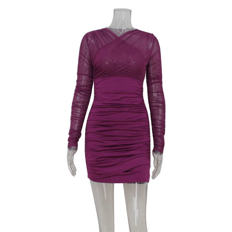 Cross-Strap Front Sheer Mesh Bodycon Dress – Stylish & Seductive Outfit for Party, Date Night & Club Wear