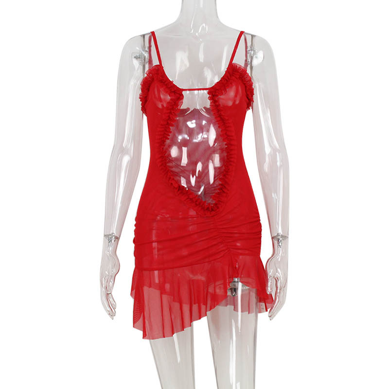 Club Style Sexy Hot Red Cut-Out Crop Halter Mini Dress – Kawaii Hot Girl Short Gown for Party, Bar & Festival Wear