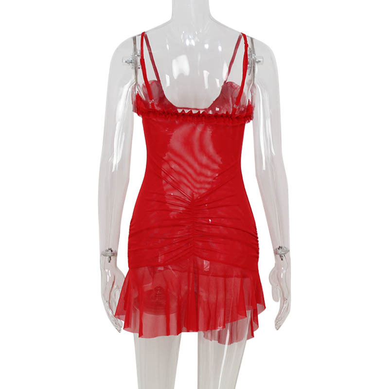 Club Style Sexy Hot Red Cut-Out Crop Halter Mini Dress – Kawaii Hot Girl Short Gown for Party, Bar & Festival Wear