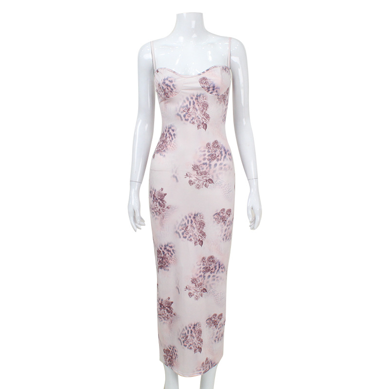 Sexy Leopard Print Spaghetti Strap Bodycon Dress – Fitted Pure-Temptation Long Skirt for Date, Party & Streetwear