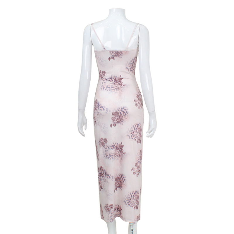 Sexy Leopard Print Spaghetti Strap Bodycon Dress – Fitted Pure-Temptation Long Skirt for Date, Party & Streetwear