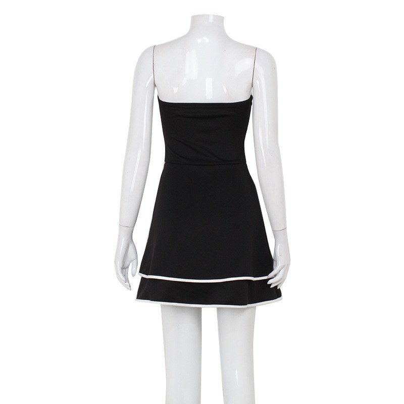 French Sweet Style Boat Neck Strapless High-Waisted A-Line Mini Dress – Cute Sleeveless Dress for Petite Women, Spring & Summer Wear