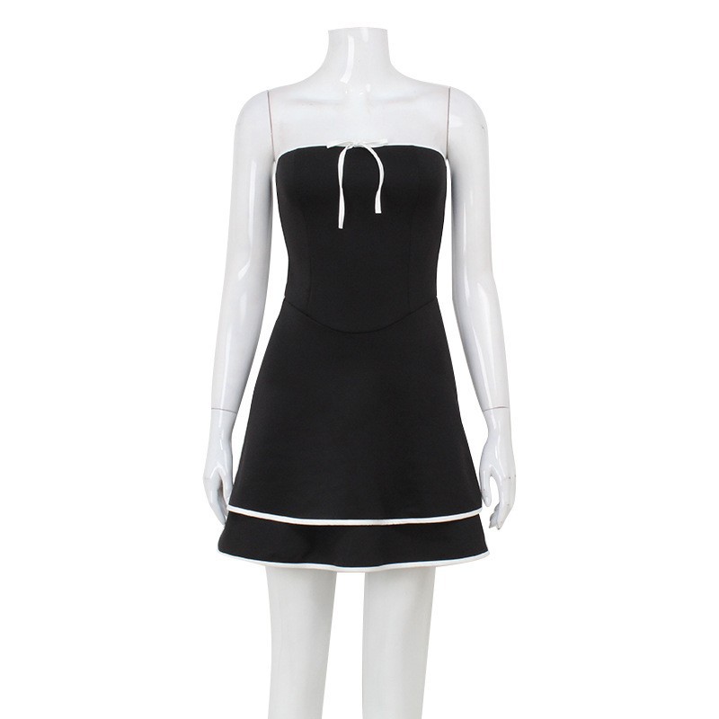 French Sweet Style Boat Neck Strapless High-Waisted A-Line Mini Dress – Cute Sleeveless Dress for Petite Women, Spring & Summer Wear