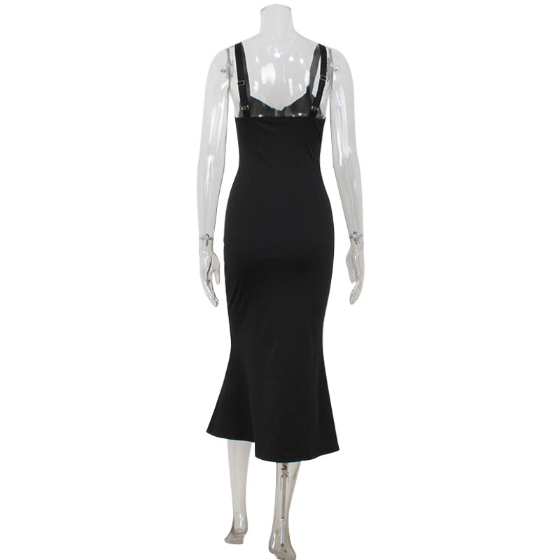 Elegant Halter Mermaid High-Slit A-Line Solid Color Dress – Flowy Maxi Skirt for Wedding Guest & Date Night