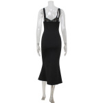 Elegant Halter Mermaid High-Slit A-Line Solid Color Dress – Flowy Maxi Skirt for Wedding Guest & Date Night