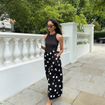 Sleeveless Cool Elegant Panel-Design Polka Dot Print Long Dress – Chic Mature Style for Office, Date & City Wear