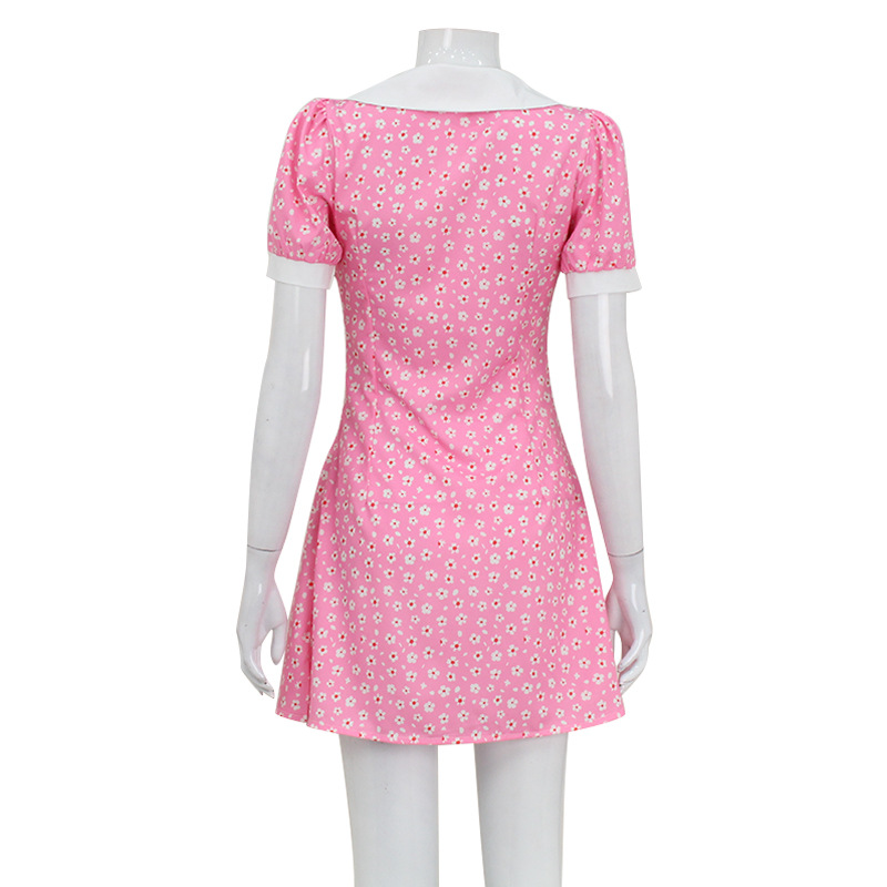 French Retro Style Collar Puff Sleeve Floral Print Sweet Mini Dress – Spring Summer Cute Dress for Date & Daily Wear
