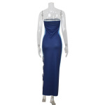 French Ladylike Strapless Floral Print High-Slit Bodycon Long Dress – Elegant Evening Gown for Party, Wedding Guest & Gala