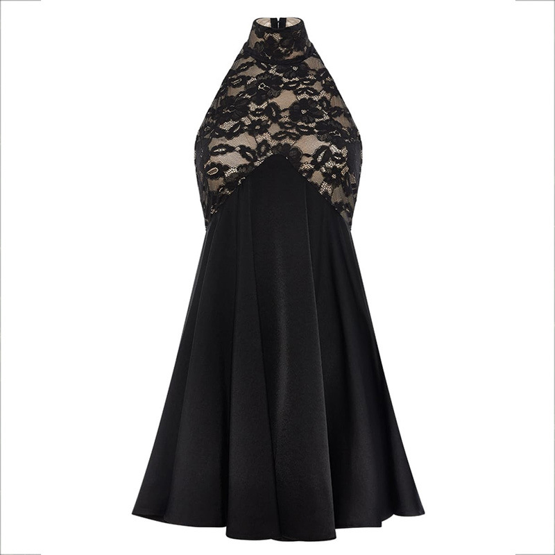 Stylish Lace-Panel Halter Neck Sleeveless Backless Bodycon Mini Dress – Elegant Party Gown for Date & Evening Wear