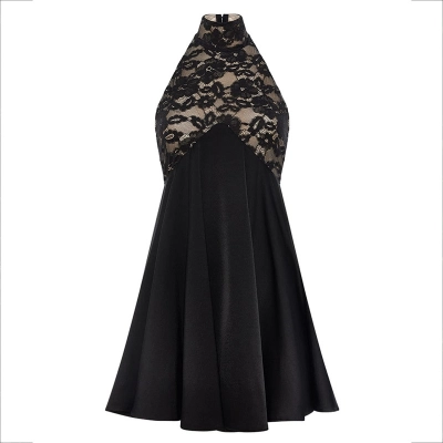 Stylish Lace-Panel Halter Neck Sleeveless Backless Bodycon Mini Dress – Elegant Party Gown for Date & Evening Wear 02