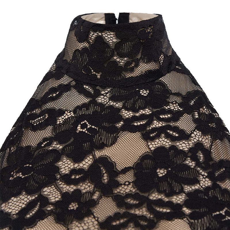 Stylish Lace-Panel Halter Neck Sleeveless Backless Bodycon Mini Dress – Elegant Party Gown for Date & Evening Wear