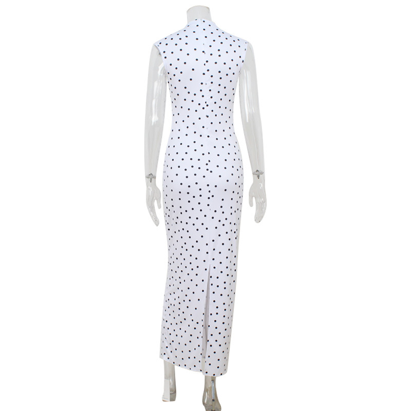 French-Chinoiserie Polka Dot Fit-and-Flare Dress – Round Neck Sleeveless Qipao-Inspired Mini for Tea Party & Date