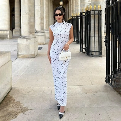 French-Chinoiserie Polka Dot Fit-and-Flare Dress – Round Neck Sleeveless Qipao-Inspired Mini for Tea Party & Date 02