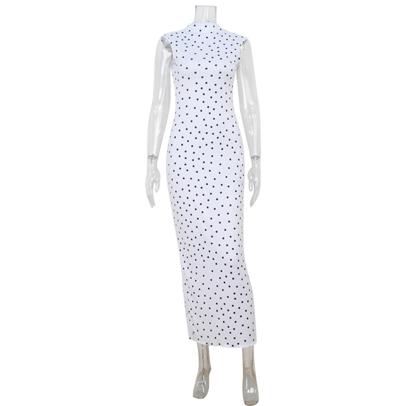 French-Chinoiserie Polka Dot Fit-and-Flare Dress – Round Neck Sleeveless Qipao-Inspired Mini for Tea Party & Date