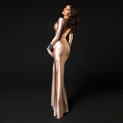 Long Sleeve Tie-Waist Slimming Elegant Ladylike Long Dress – Sophisticated Gown for Office, Date & Wedding Guest Wear 02