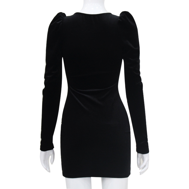 Long Sleeve Velvet Cut-Out Elegant Dress – Soft Y2K Pure-Temptation Style for Date & Tea Party