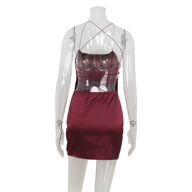 Backless Thin Strap Waist-Cinching Velvet Bodycon Dress – Sexy Slim Fit Mini Skirt for Night Events