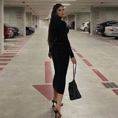 Solid Color Slim Fit Turtleneck Long Sleeve Bodycon Dress – Stretchy Tight Maxi Dress for Layering & Daily Wear 02