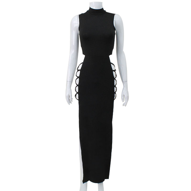  Sleeveless Vest-Style High-Waisted Slit Tie-Front Bodycon Dress for Women, Sexy Slim Fit Curve-Hugging Mini Dress